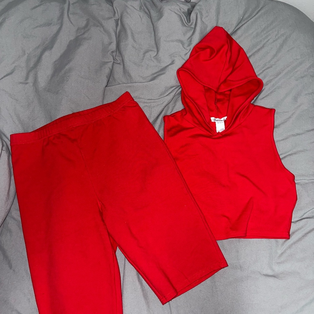 Women's Summer Coord Set - Red - Biker Shorts - Crop Top - S/M